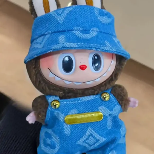 17cm Labubu doll denim outfit set with repeated logo pattern