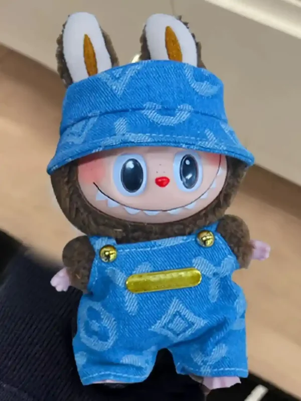 17cm Labubu doll denim outfit set with repeated logo pattern
