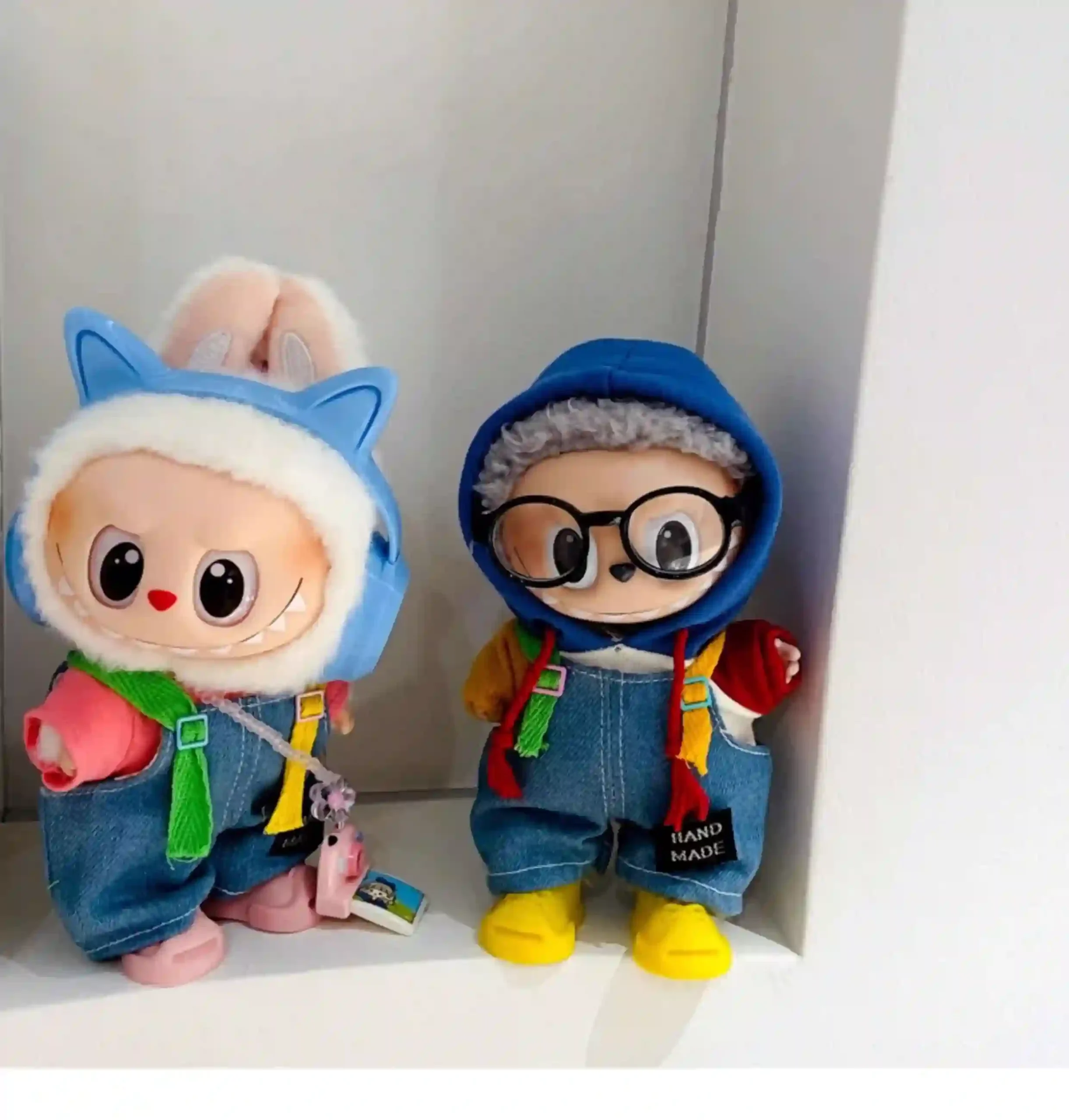 17cm Labubu doll denim overalls outfit set V1 V2 scaled
