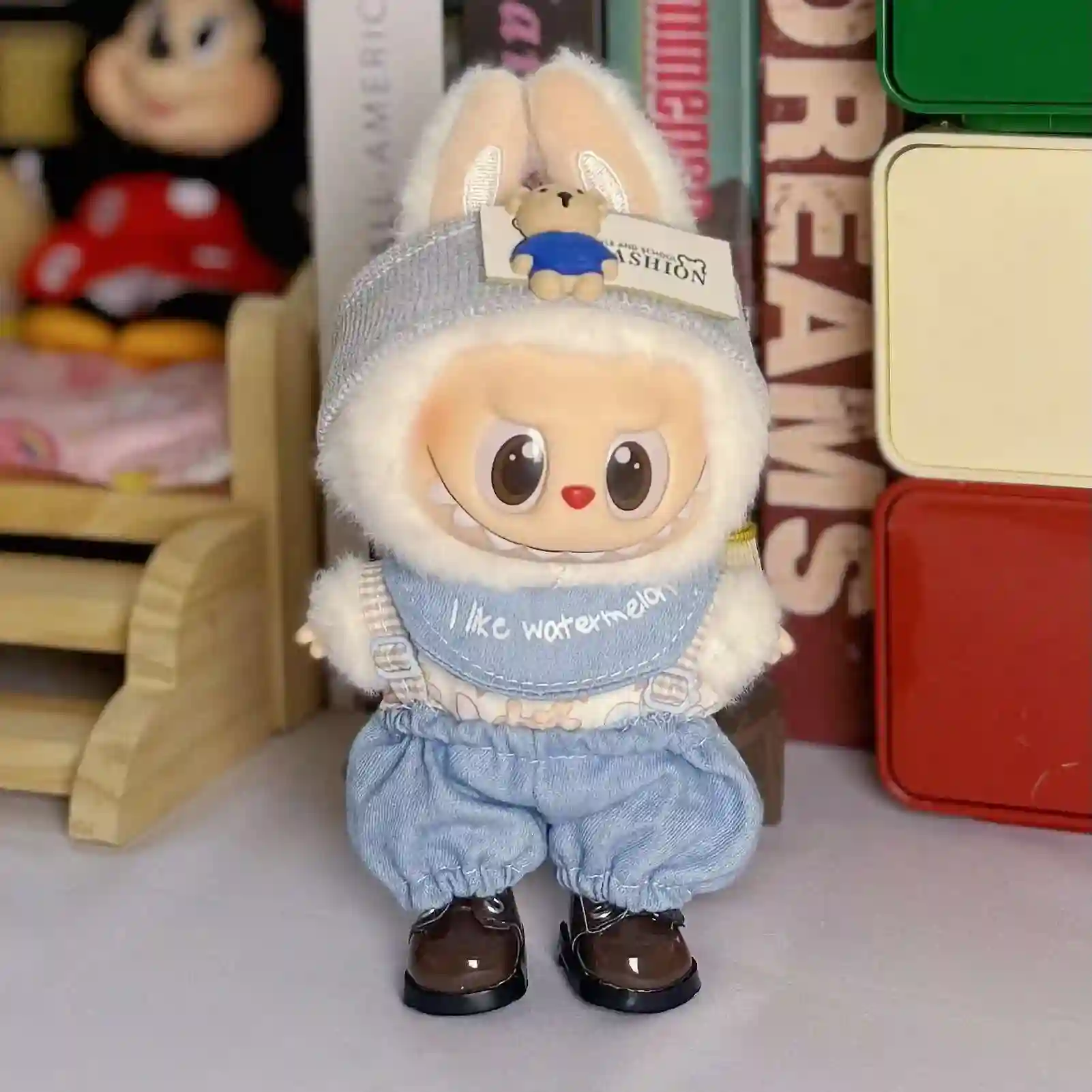 17cm Labubu doll denim overalls outfit set v1 v2 compatible