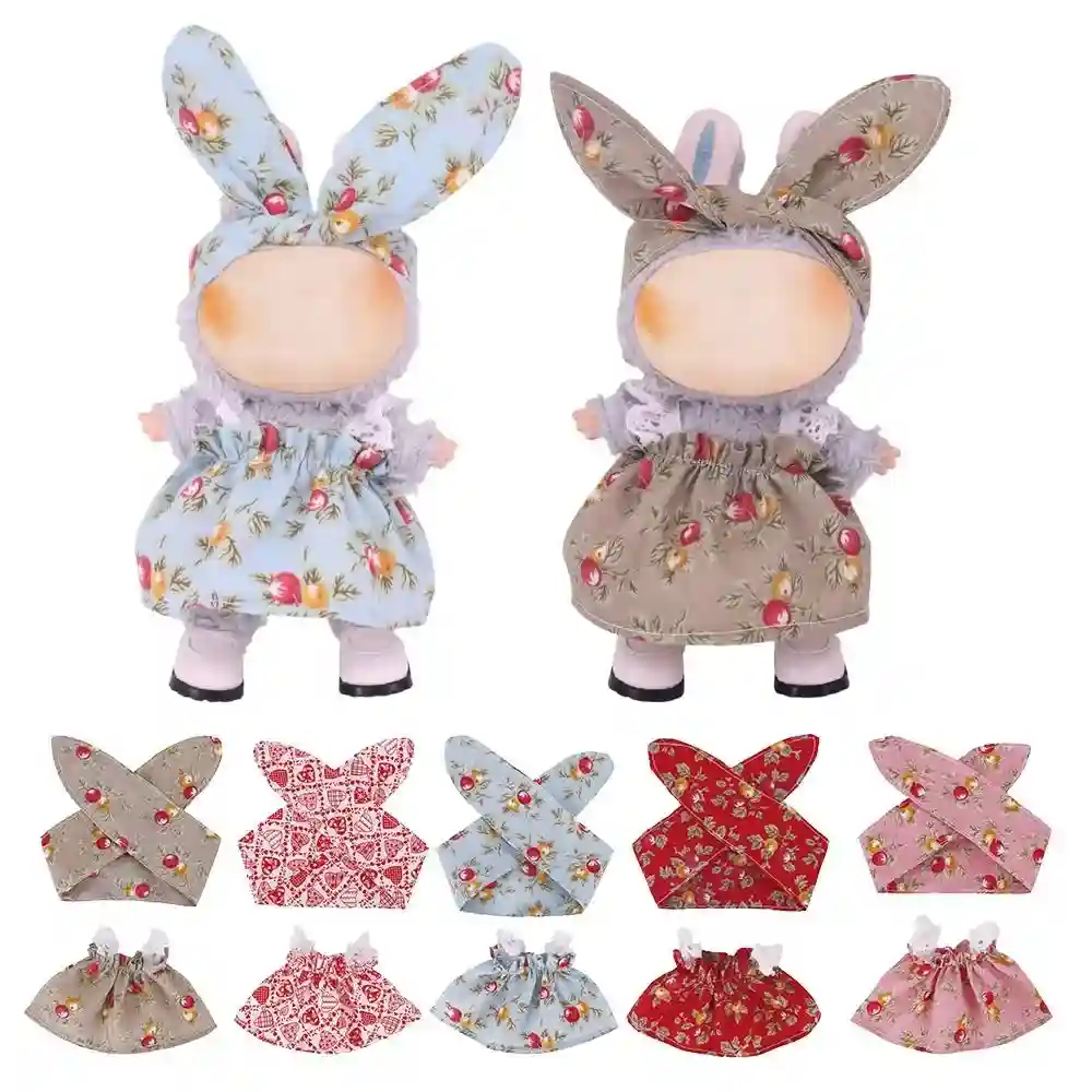 17cm Labubu doll floral bunny dress outfit set