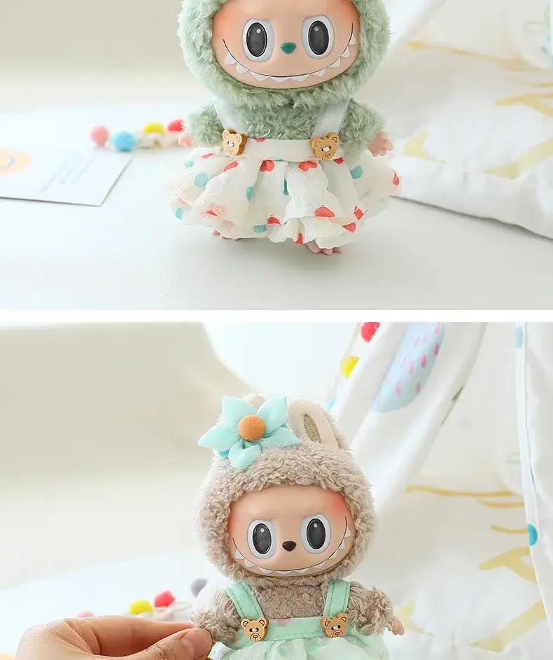 17cm Labubu doll floral dress outfit pastel colors
