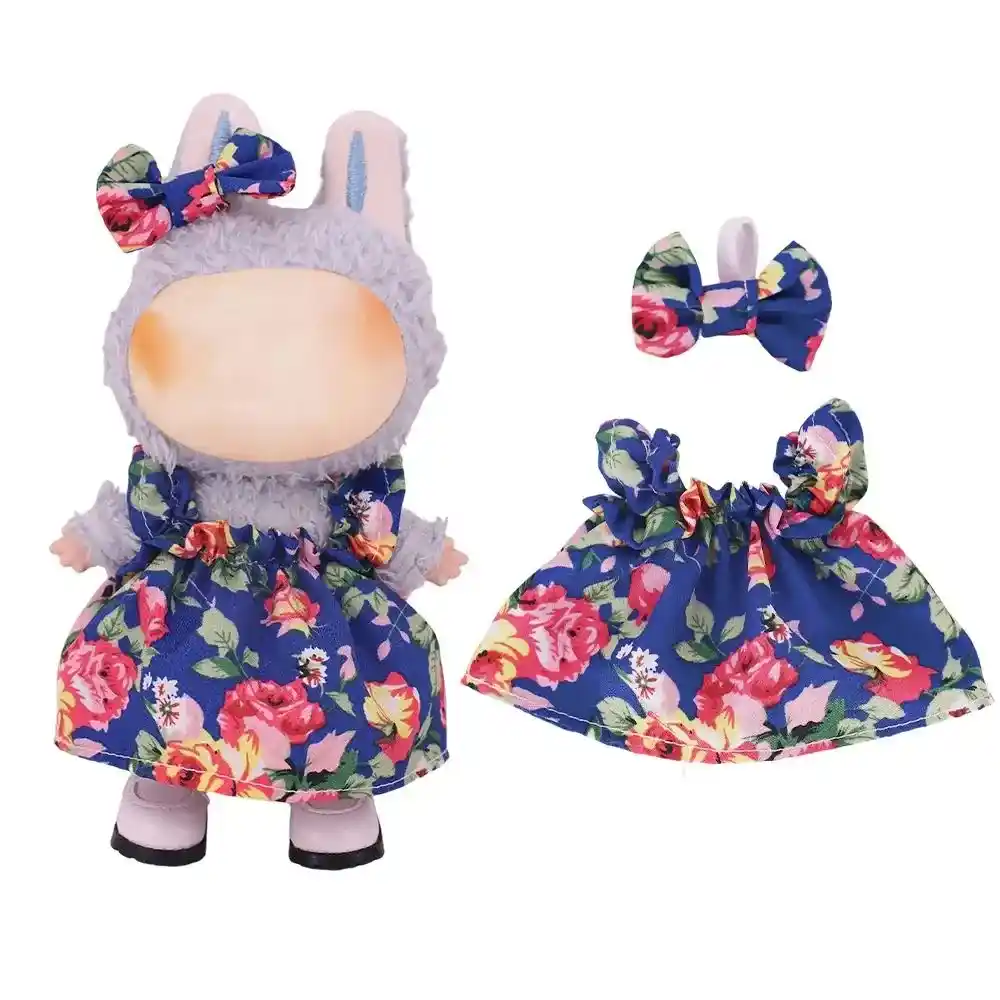 17cm Labubu doll floral dress outfit set clothes accessories