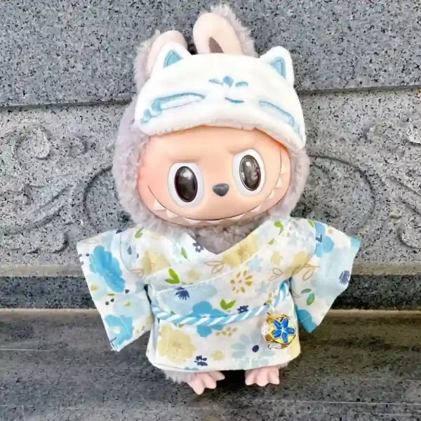 17cm Labubu doll kimono outfit set pastel color options