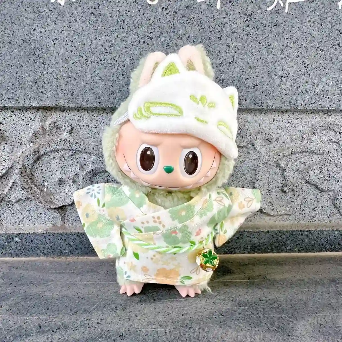 17cm Labubu doll kimono outfit set with cat sleep mask