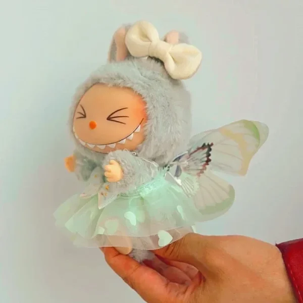 17cm Labubu doll lavender outfit with heart pendant