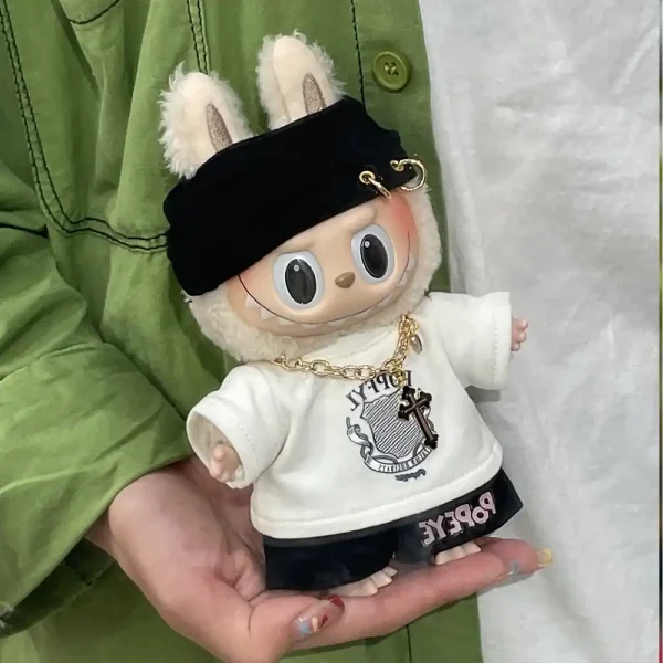 17cm Labubu doll outfit accessories gold chain and cross pendant