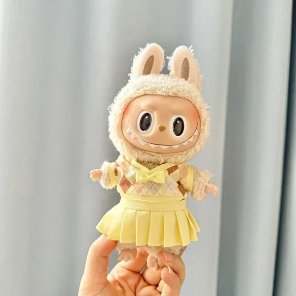 17cm Labubu doll outfit argyle pattern playful design
