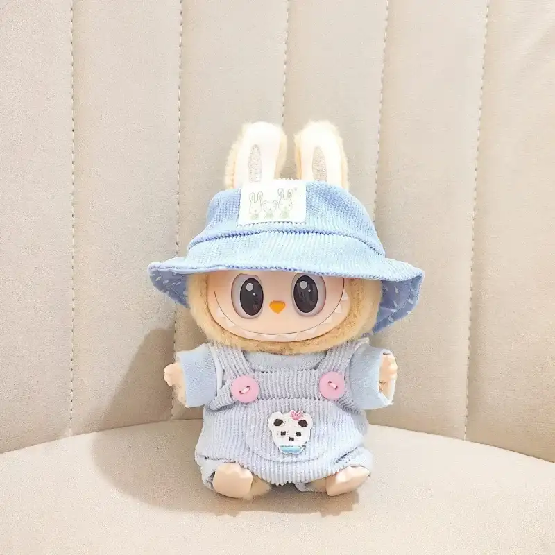 17cm Labubu doll outfit set including bucket hat