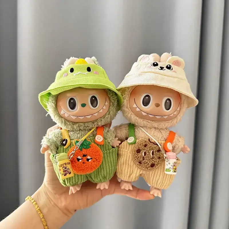 17cm Labubu doll outfit set including mini milk bottle keychain