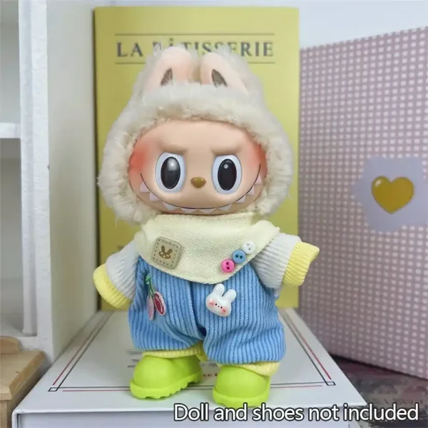 17cm Labubu doll outfit with embroidered bib cute and stylish