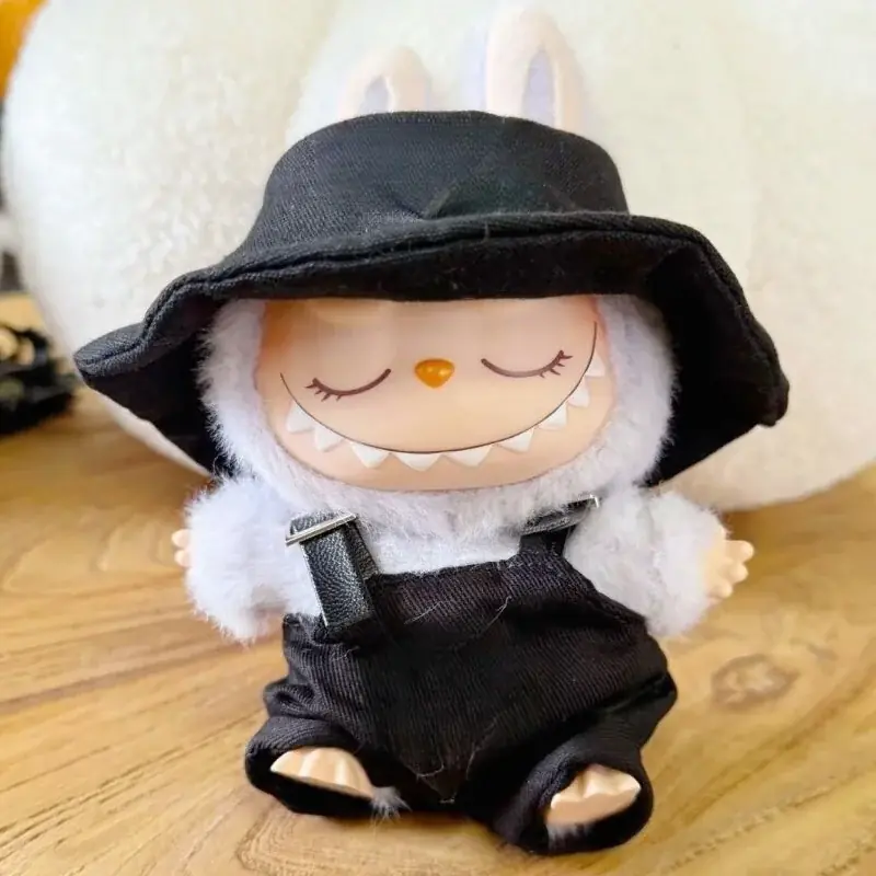 17cm Labubu doll outfit with striped shirt and overalls