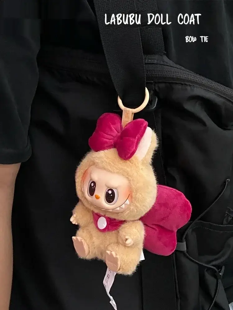 17cm Labubu doll pink bunny costume keychain outfit
