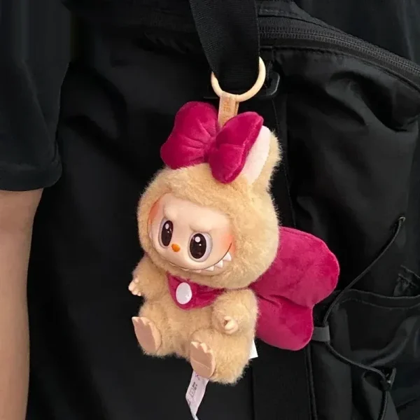 17cm Labubu doll pink bunny costume with wing details