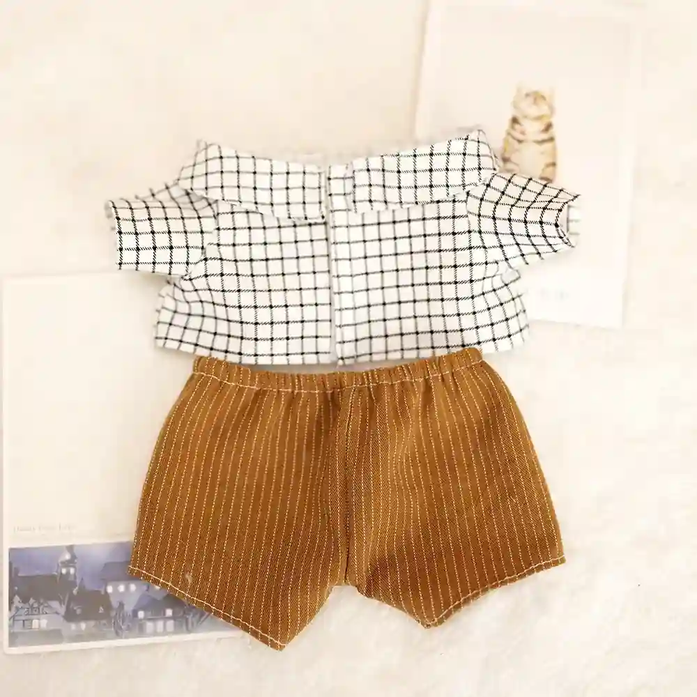 17cm Labubu doll plaid shirt corduroy pants outfit