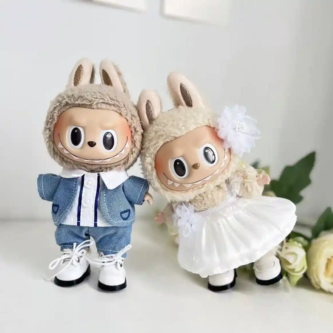 17cm Labubu doll summer bunny costume outfit
