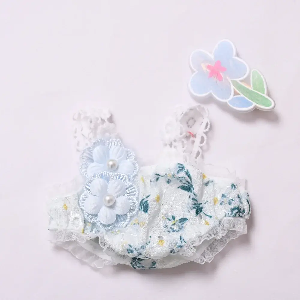 17cm Labubu doll summer floral outfit dress and hat set