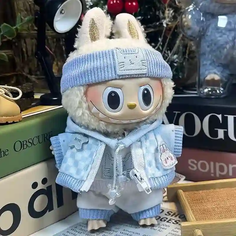 17cm Labubu fashion accessory plaid hoodie outfit with teddy bear