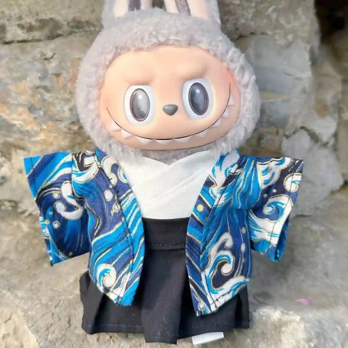 17cm Labubu kimono outfit set with kitsune mask obi