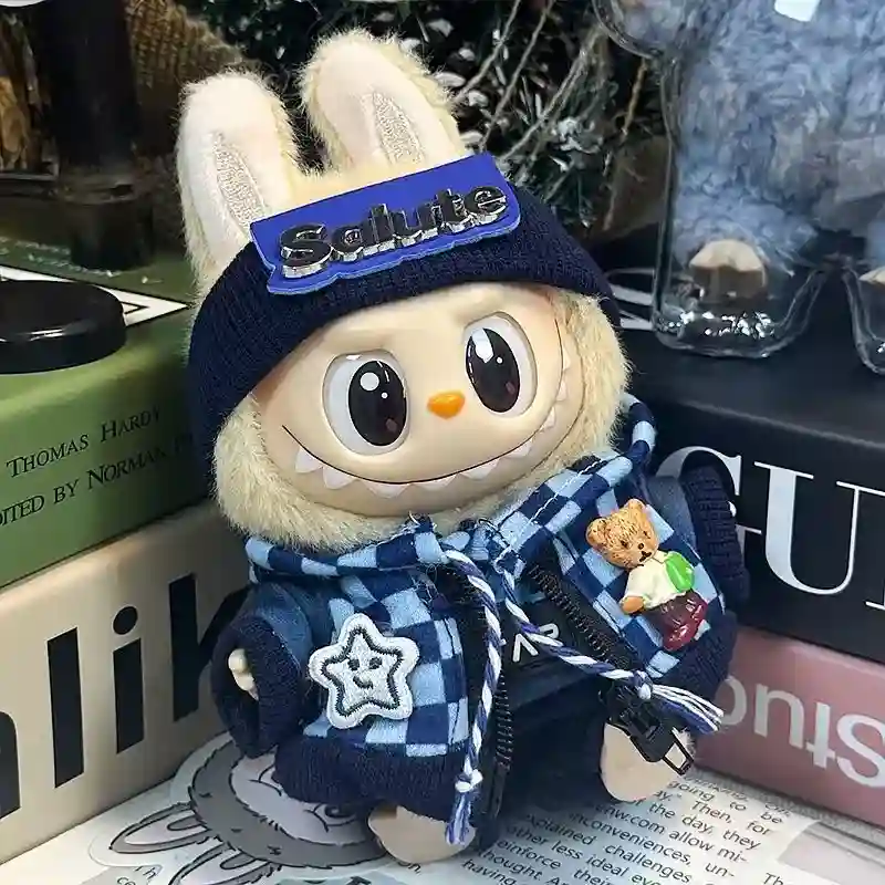17cm Labubu plaid hoodie outfit set for first generation dolls