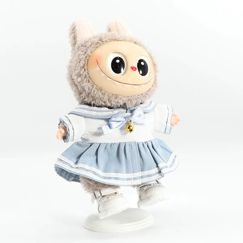 17cm Labubu sailor dress outfit dusty blue plush toy clothes