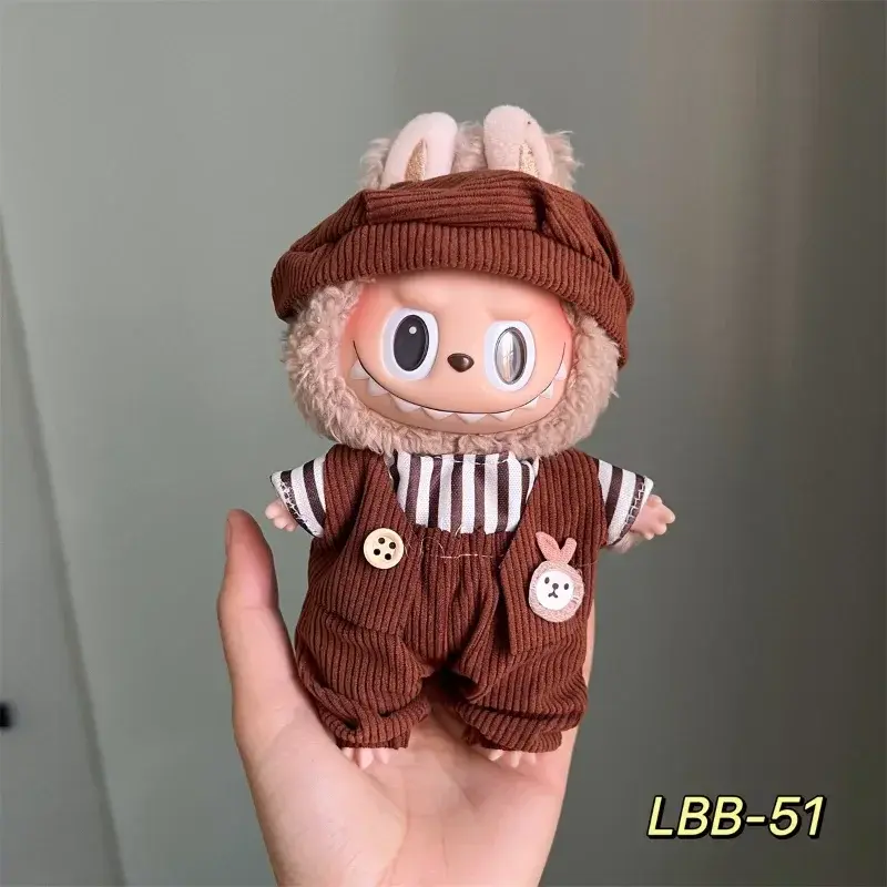 17cm Labubu striped shirt denim outfit for collectors