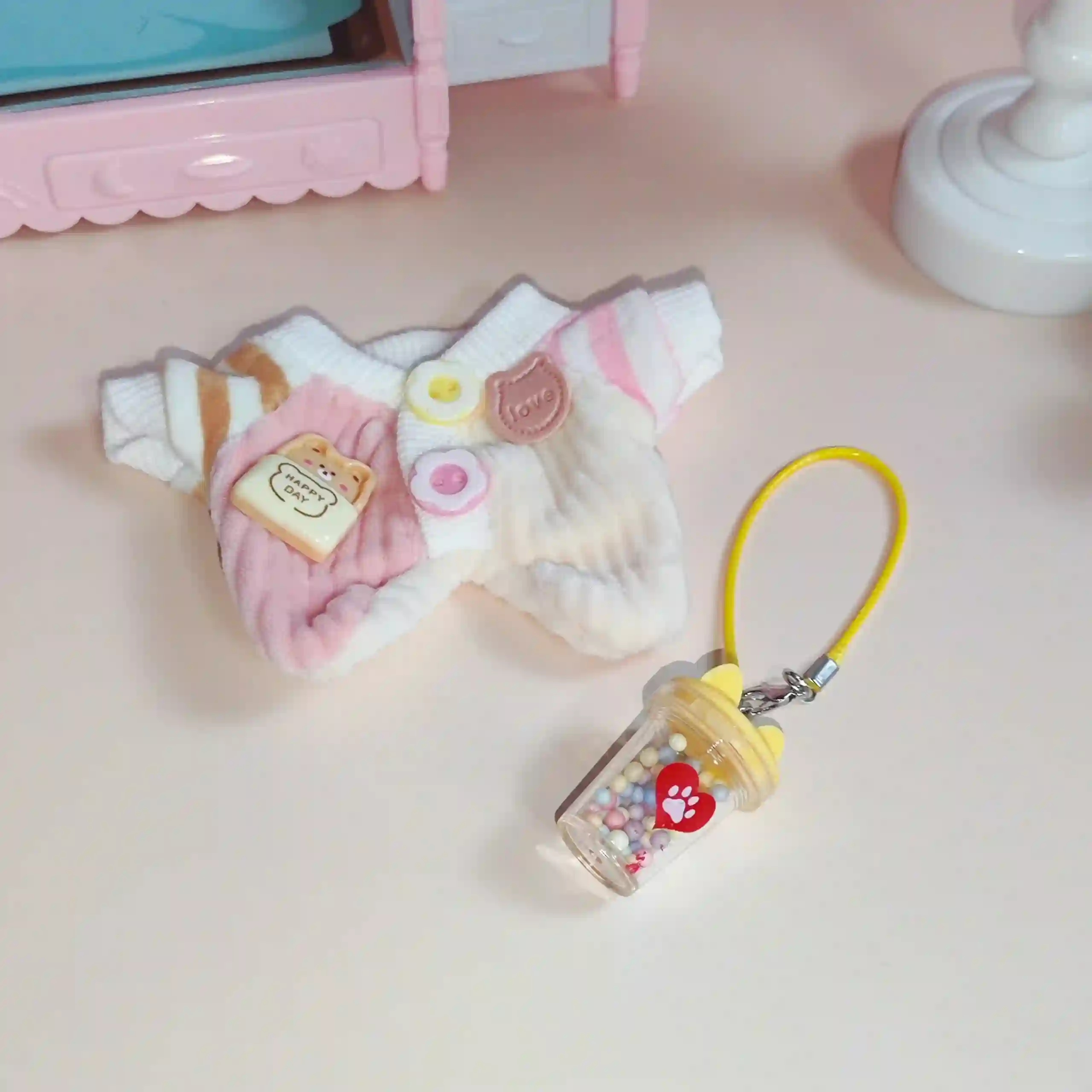 17cm labubu doll accessories cute bunny outfit and keychain set