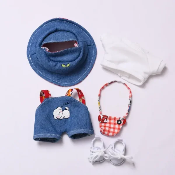 17cm labubu doll accessories denim hat gingham bag outfit set