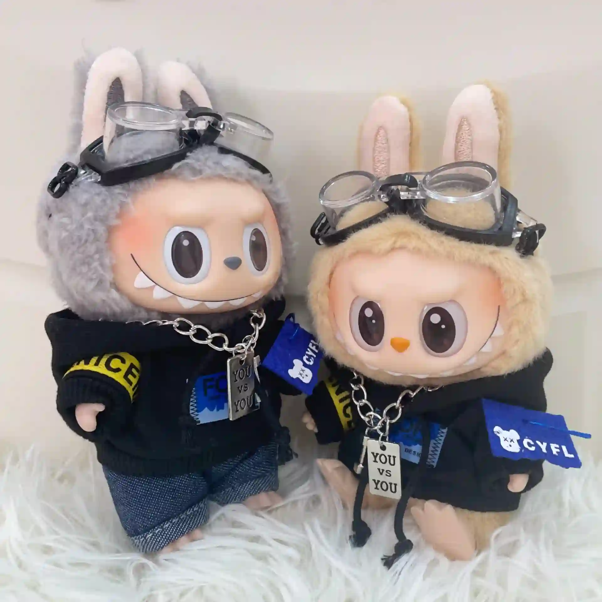 17cm labubu doll bear hoodie outfit set monochrome black white