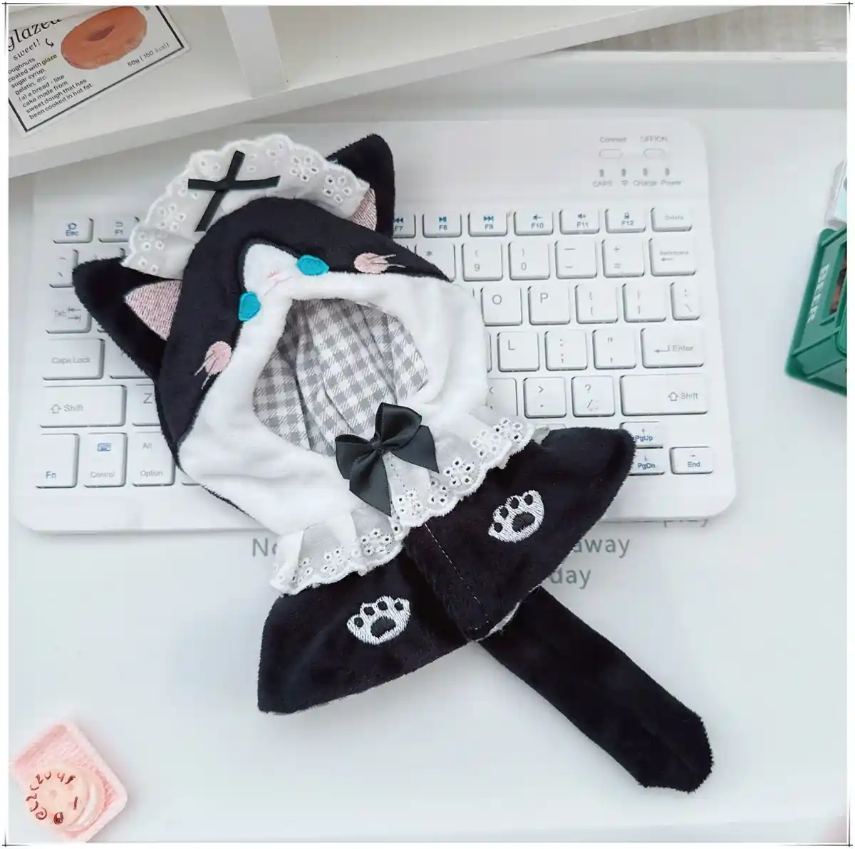 17cm labubu doll black cat plush cloak maid style costume outfit