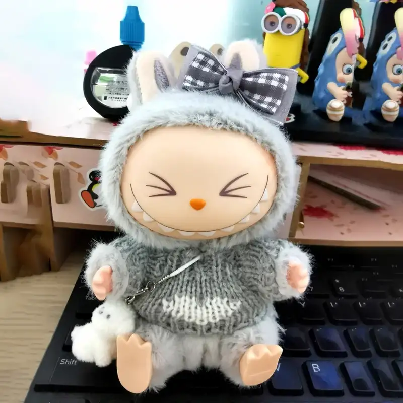 17cm labubu doll bunny knit sweater outfit grey