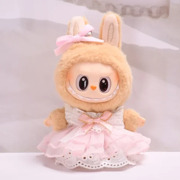17cm labubu doll bunny outfit layered dress and bucket hat