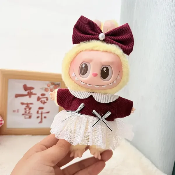 17cm labubu doll burgundy dress outfit perfect fit for labubu i ii