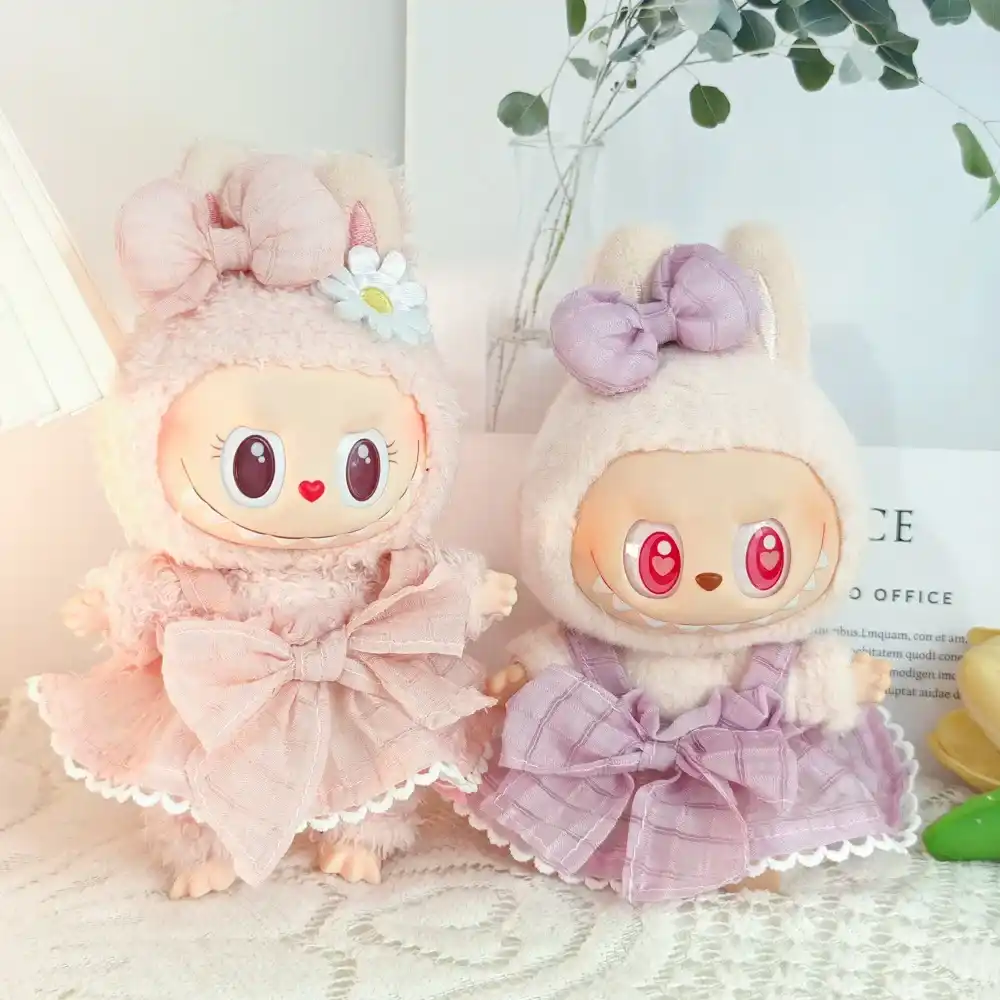 17cm labubu doll clothes bow dress outfit set sitting pose friendly