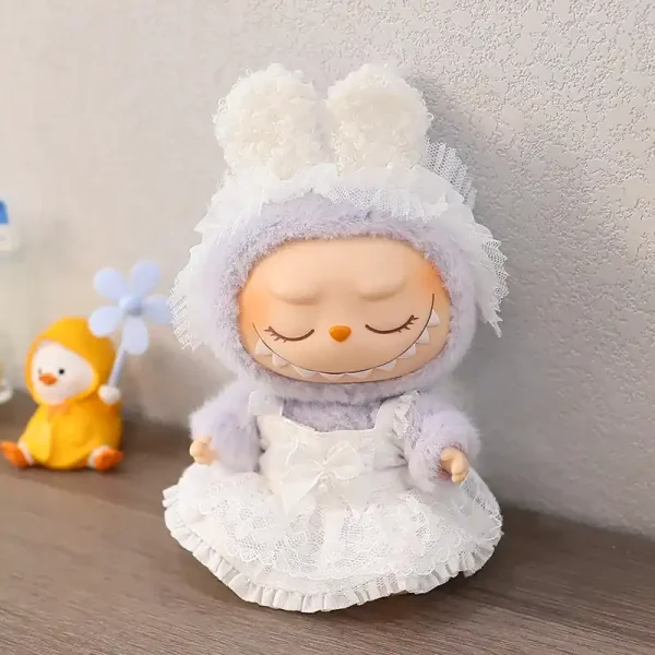 17cm labubu doll clothes bunny outfit with flower brooch