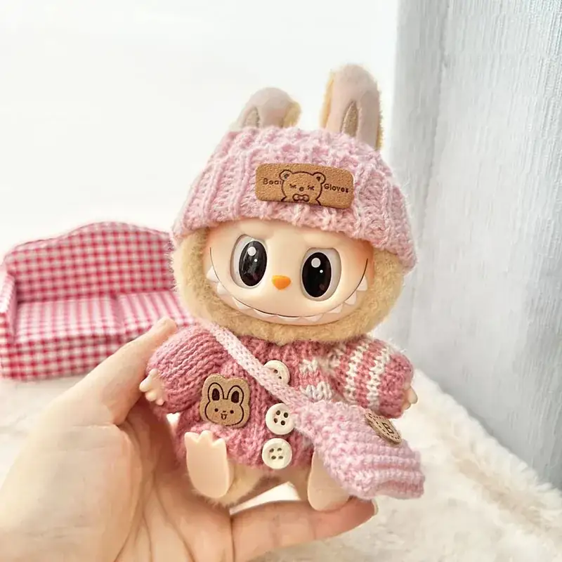 17cm labubu doll clothes cute bunny sweater and bag set