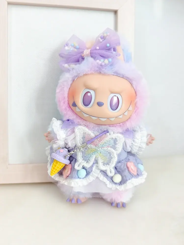 17cm labubu doll clothes lavender butterfly fairy dress set