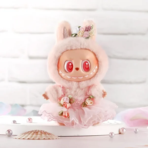 17cm labubu doll clothes pink bunny costume set