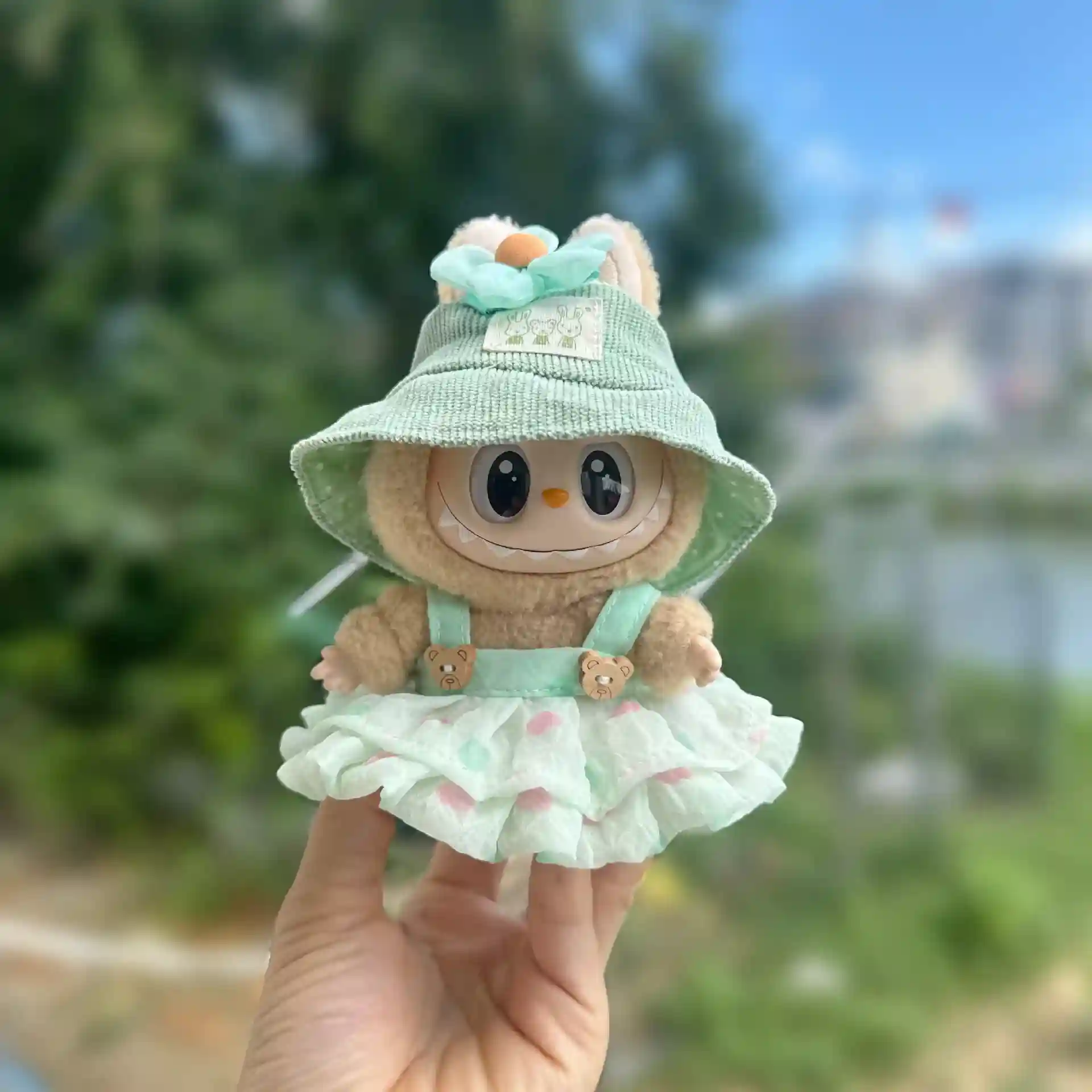 17cm labubu doll clothes set pastel outfit mint green pink