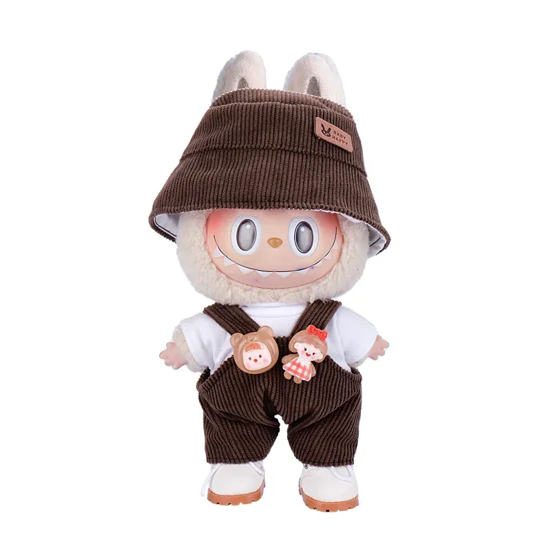 17cm labubu doll corduroy outfit set with white tshirt