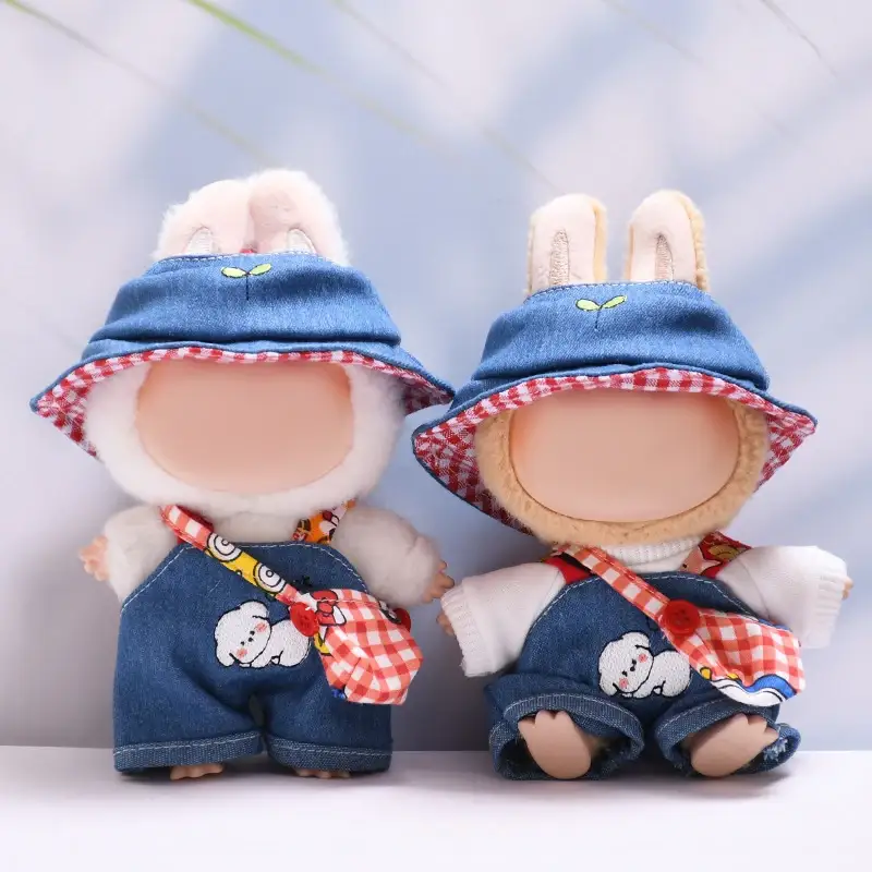 17cm labubu doll cowboy denim outfit with gingham accessories
