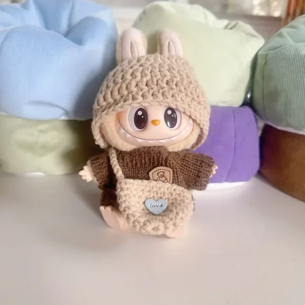 17cm labubu doll knitted outfit set with miniature handbag