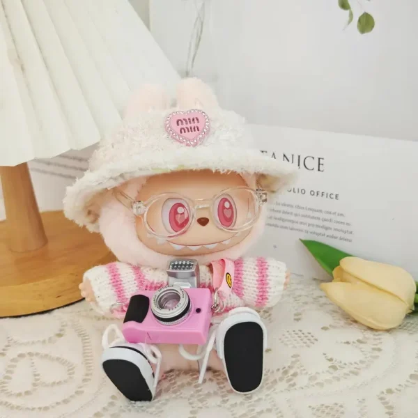 17cm labubu doll outfit pastel pink sweater and hat