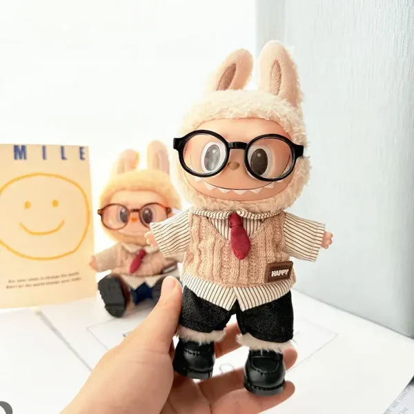 17cm labubu doll photographer outfit with tortoise glasses