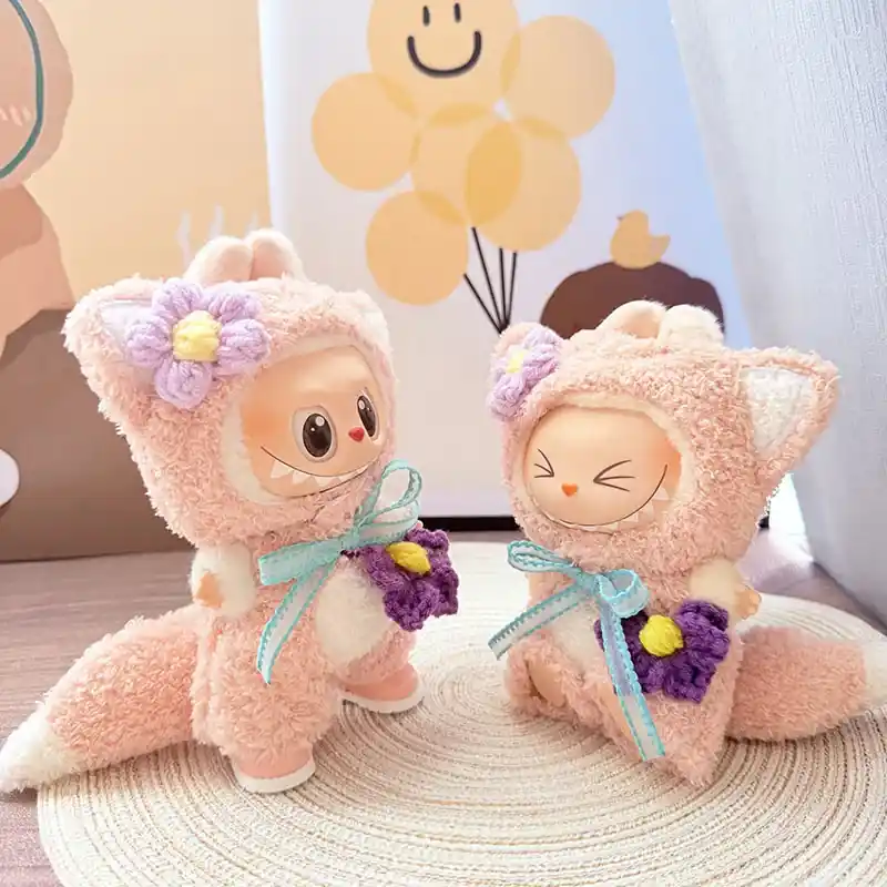17cm labubu doll pink fox outfit set for creative play