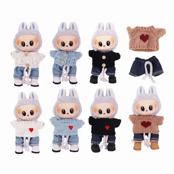 17cm labubu doll replacement outfit knit sweater denim shorts