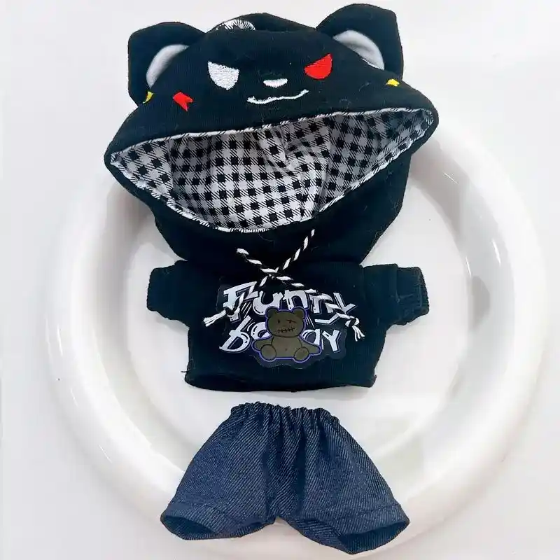 17cm labubu idol doll clothes bear hoodie and shorts set