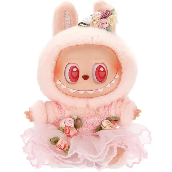 17cm labubu pink bunny costume dress with lace trim