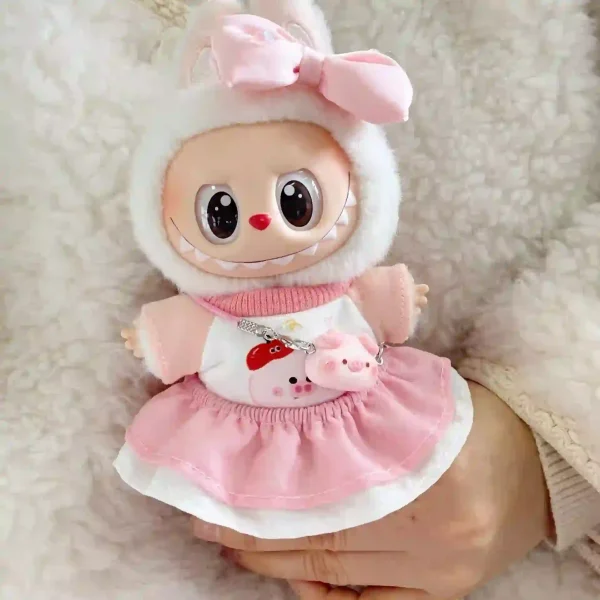 17cm labubu pink pig outfit set macaron style clothing