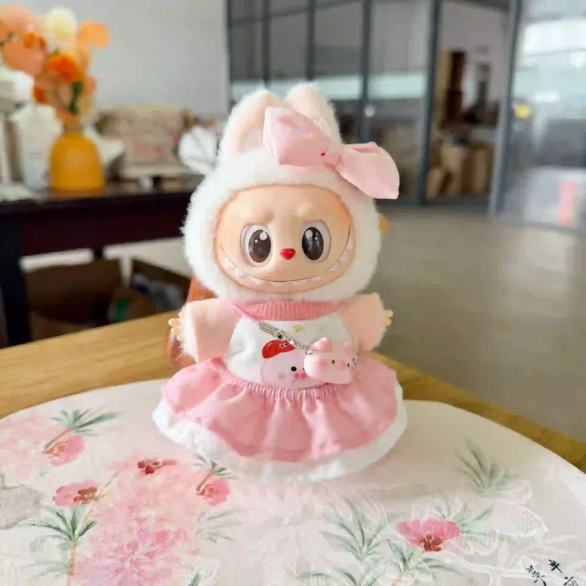 17cm labubu plush doll clothes pink pig girl costume